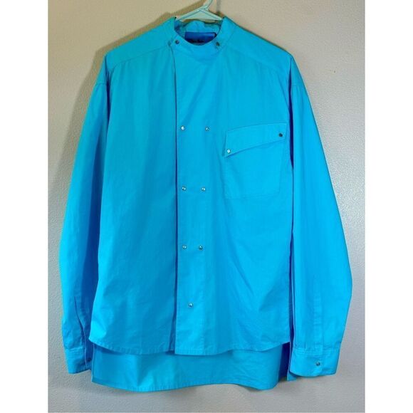 NWT Rare Thierry Mugler X H&M Blue Double Breasted Poplin Men's Shirt Small - Picture 3 of 12